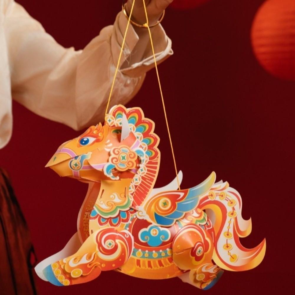 Cartoon Handheld Lantern Traditional Handmade Zodiac Horse Lantern Chinese Style Luminous 's Lantern Spring Festival