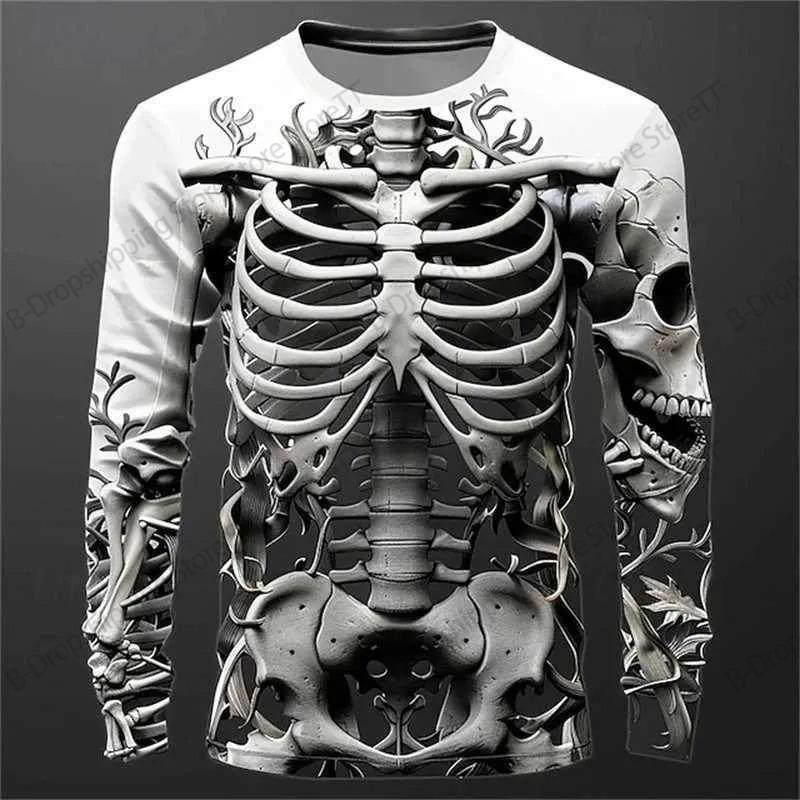 2026 Nieuw Schedel Mannen Grafisch Skelet Lange Mouwen T-shirt Halloween 3D Print T-shirt Mannen Vrouwen Mode Hip Hop Harajuku Tops T-shirts