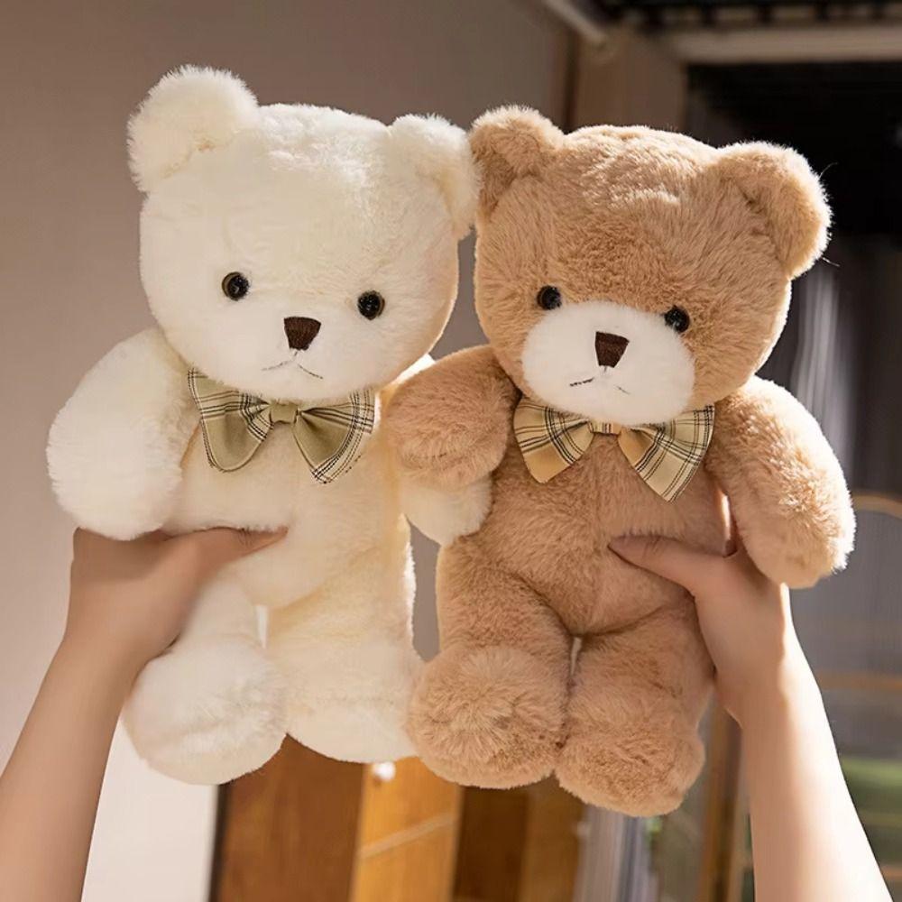 Fluffy Colorful Bow Tie Bear Doll Soft Animal Bear Doll Pillow Hug Bear Plush Toys  Kids Gifts