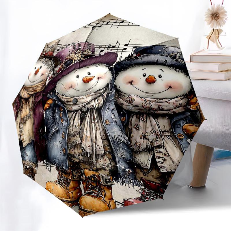 

1pc Snowman Friends Winter Wonderland Umbrella: Automatic Opening/Closing, Foldable Design, 8-Rib Structure, Outdoor, Festive Gift for Fans, Travelers