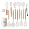 Hiino Kano kitchen tool set cooking utensils 13 pieces 14 heat-resistant silicone wooden handle gentle on pots dishwasher safe spatula ladle