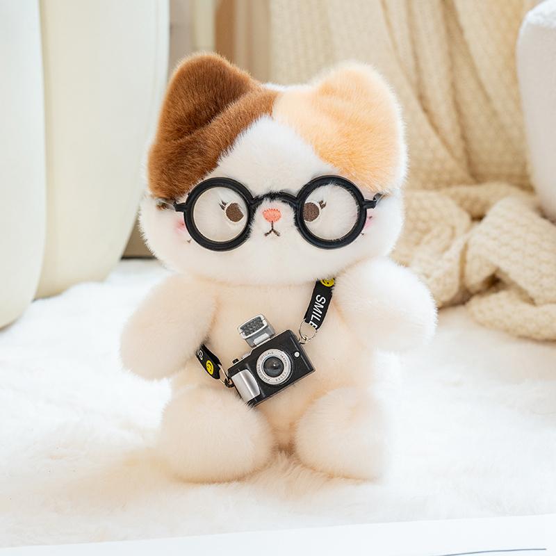 1520Cm Kawaii Cats Plush Toys With Camera Soft Stuffed Animal Lovely Kitten Cuddly Pillow Baby Accompany Doll Kids Gift
