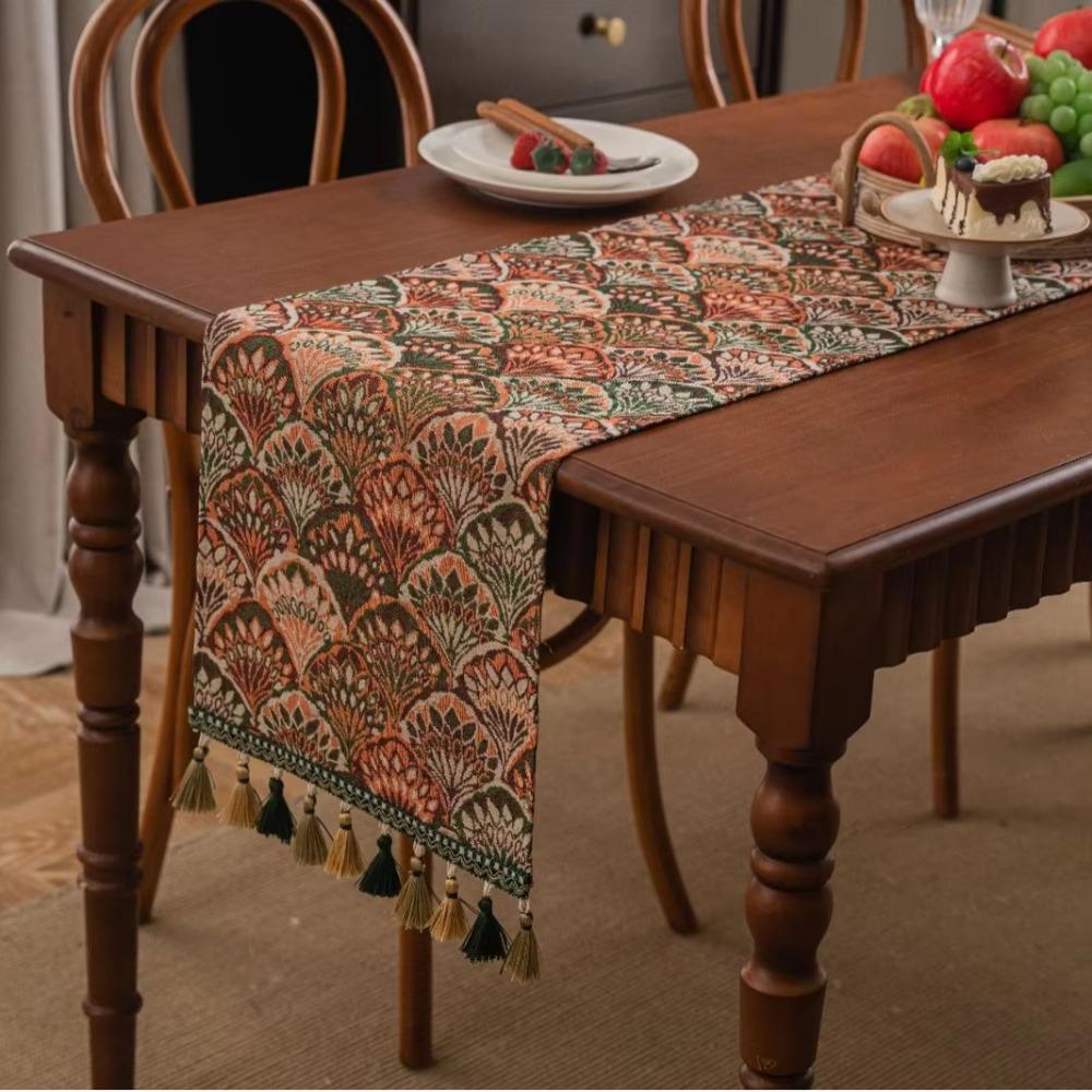 Flower Pattern Tablecloth Vintage Table Cover High-end Jacquard Table Runner  Dinner Party
