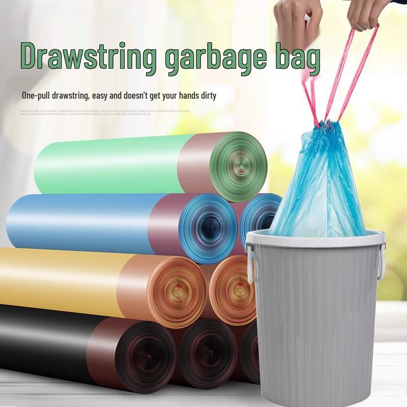 Thickened Large Drawstring Trash Bags for Kitchen - Automatic Closure, Disposable & Household Cleaning