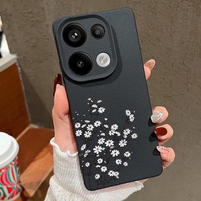 Capa de couro com estampa floral branca fosca para Xiaomi 13T Pro Poco X7 X6 Redmi Note 14 Pro 13 12 11 10 Pro, capa fina de TPU macio à prova de choque