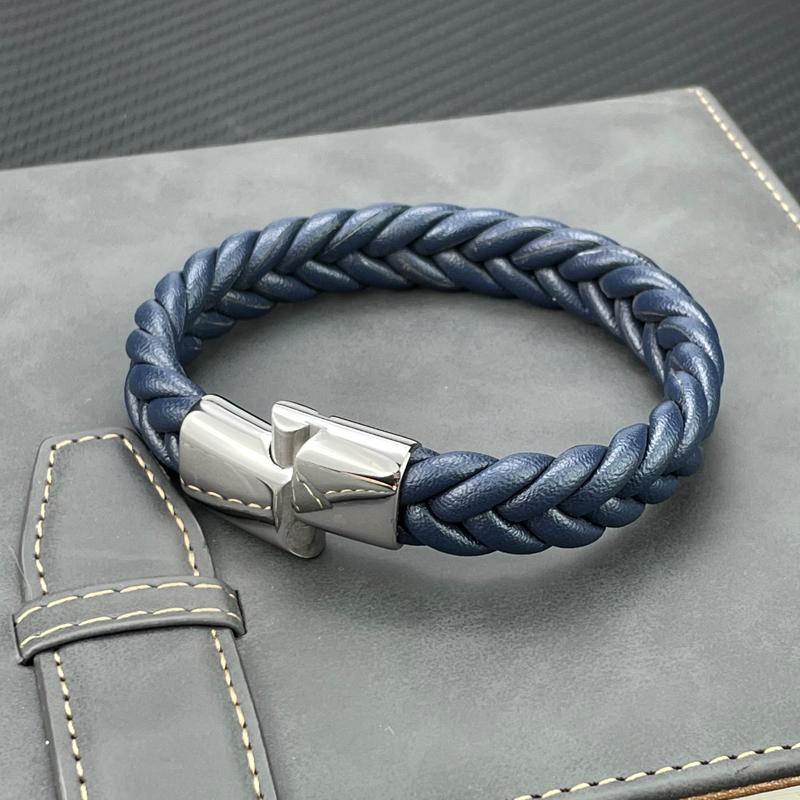 Punk Men Braided Leather Bracelet Jewelry Black/Brown/Red/Blue Stainless Steel Magnetic Clasp Fashion Bangles Charm Bracelets