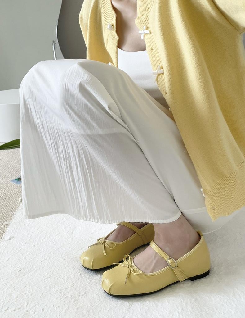 Bow Silver Mary Jane Single Shoes Women's 2025 Summer New French Flat Bottom Round Head Light Mouth One-word Ballet Shoes