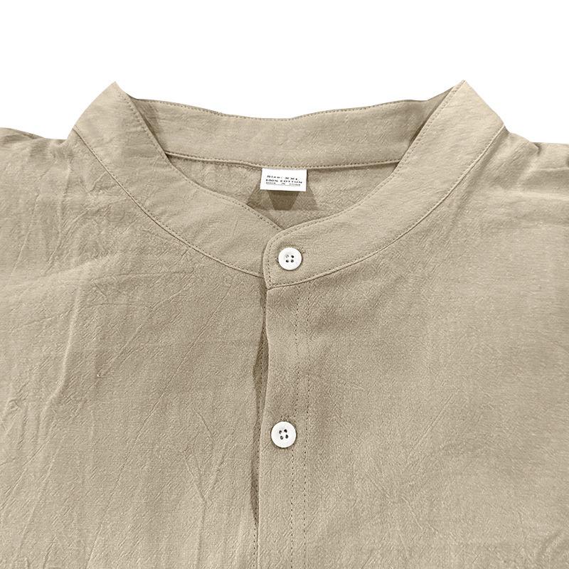 2026 Spring and Autumn Linen Shirt, Long Sleeve, Stand Collar, Breathable, Casual, Versatile Men's Shirt
