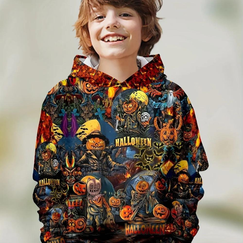 Children's Christmas and Halloween Series 3D Digital Printed Boys' Hip Hop Personality Hooded Sweatshirt