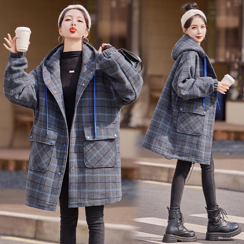 Женская клетчатая шерстяная куртка с капюшоном Shuiyi Yuan 860A (Доступна пуховая куртка 860) L