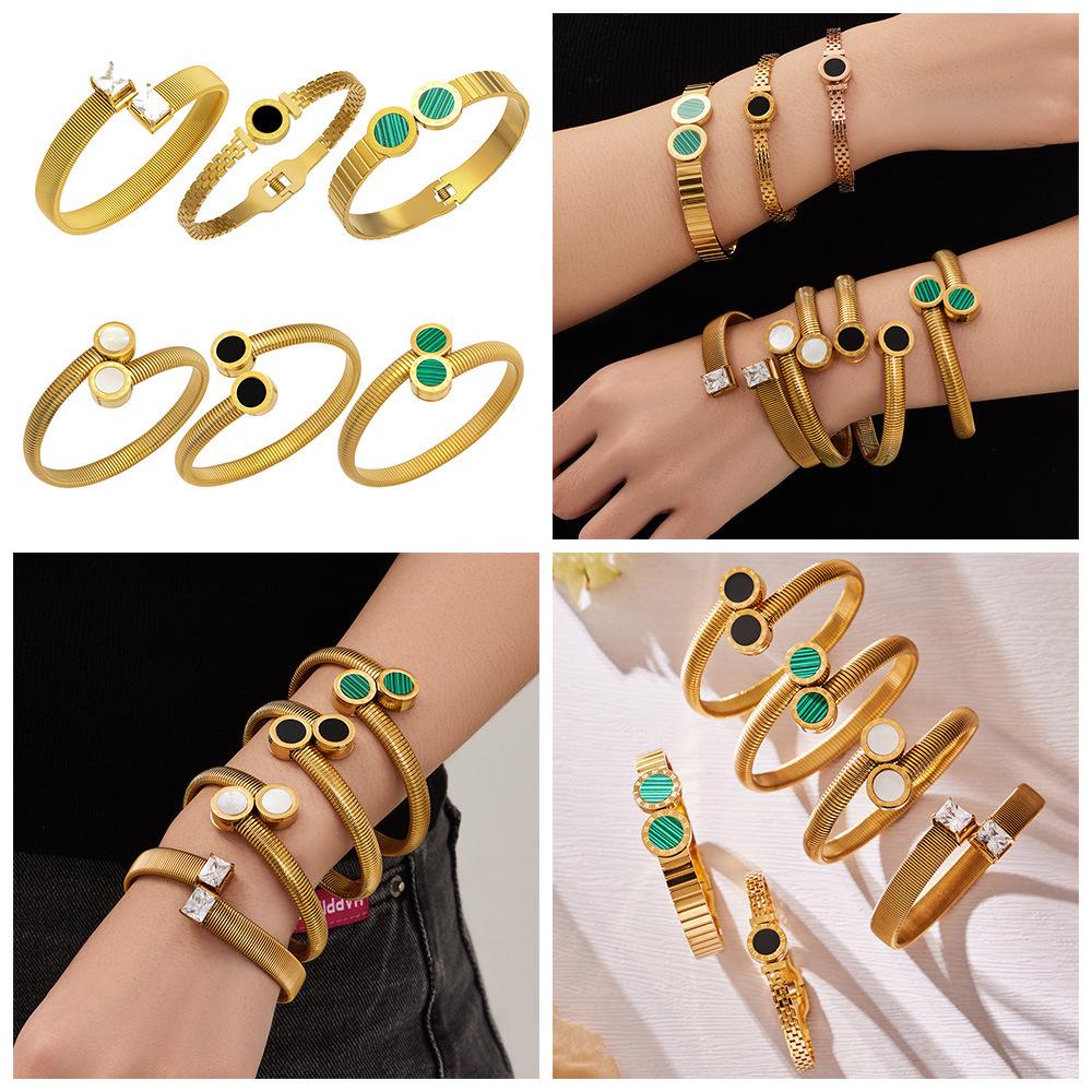 European Luxury Roman Numeral Dial Shell Acrylic Stainless Steel Openable Bracelet