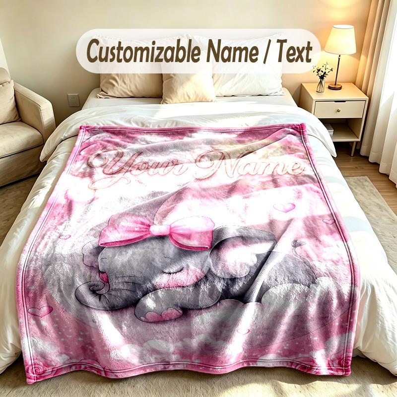 Elefanten-Thema Weiche Decke Personalisierter Benutzerdefinierter Name Textdruck Warme Decke Zuhause Sofa Schlafzimmer Dekoration