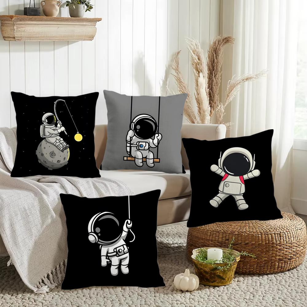 Cute Cartoon Astronaut Cushion Cover Short Plush DoubleSided Printing Home Machine Washable in Warm Winter Pillow Cover