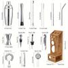20-piece cocktail mixer set with bamboo stand.