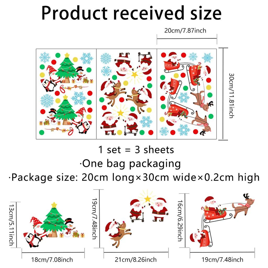 Merry Christmas Stickers Door Window Wall Decoration Cartoon Santa Snowman Xmas Tree Elk Sleigh Wallpaper Festival Room Decor