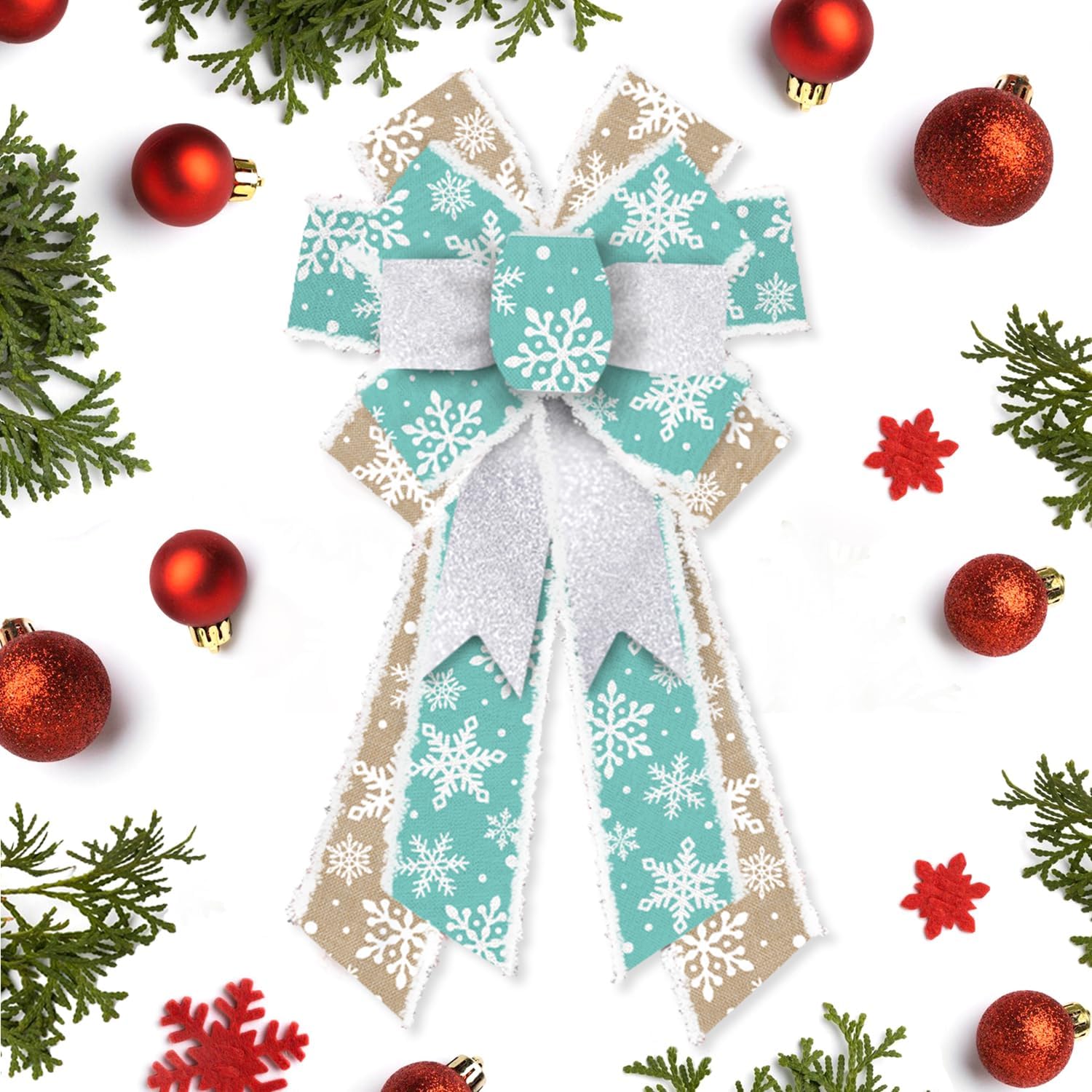 

Large Christmas Bow for Wreath Blue Natural Burlap Bow Xmas Snowflake Tree Bows Ornaments for New Year Christmas Decoration 20.87 x 11.42 in