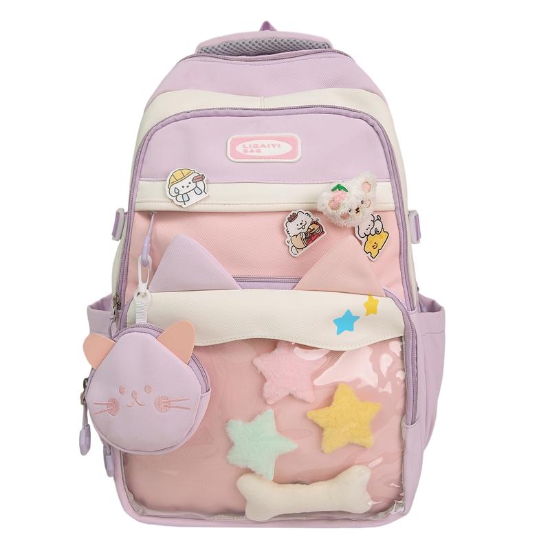 Large Capacity Junior Senior High School Schoolbag Women's Cartoon Color Contrast Backpack