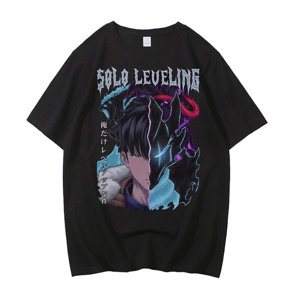 

2025 Новое аниме Solo Leveling с напечатанным рисунком Модная повседневная мужская футболка из чистого хлопка с коротким рукавом для выравнивания XXXXXL чёрный