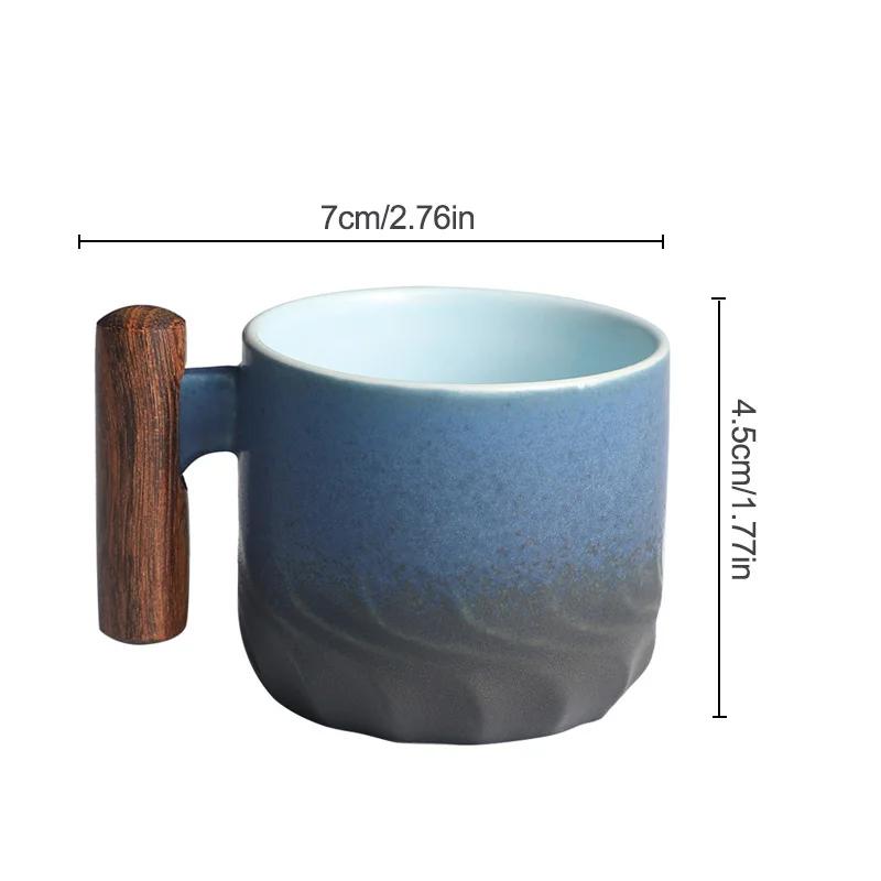 Retro Ceramics Coffee Cup Filter Tea Mug Solid Color Gradient Glaze Wooden Handle Handmade Coffee Cup Tea Cup For Office Gfit