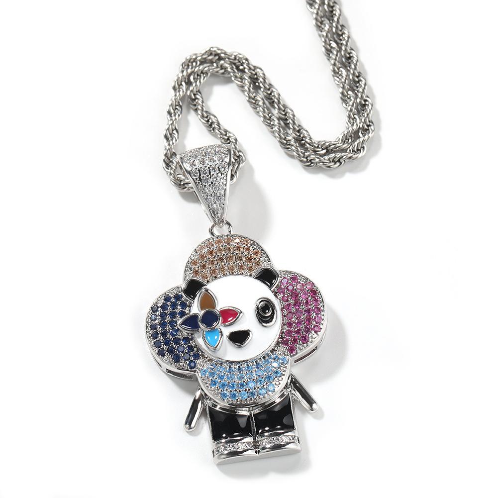 Hip-hop creative donkey flower pendant shining slightly inlaid zircon jewelry men and women with the same couple pendant