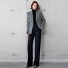 Luxurious British Style Dark Plaid Suit: Women's Jacket & Straight-Leg Pants Two-Piece Set for Autumn/Winter.