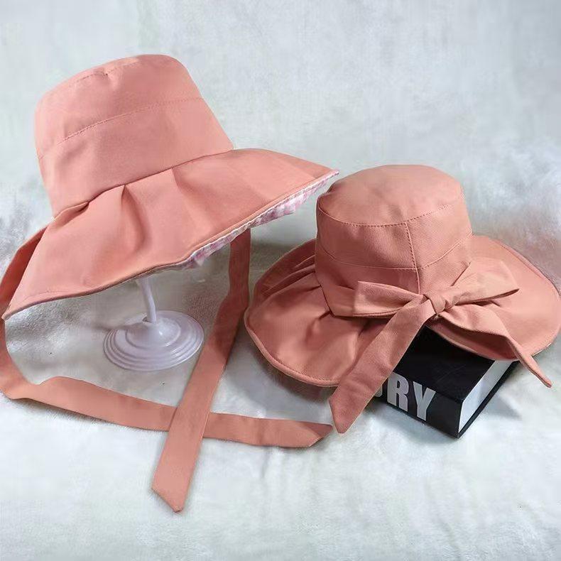 Summer sunshade sunscreen bow brim bucket hat women