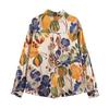 European Style Silk Satin Print Long Sleeve Shirt for Women