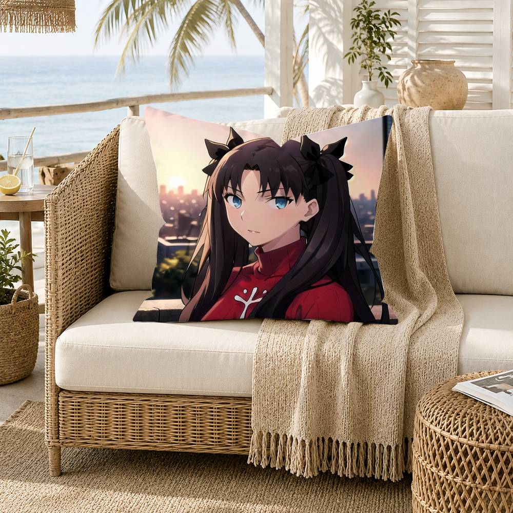 Tohsaka Rin Anime Girl Fate Stay Night Pillow Case for Sofa Living Room Home office Decor Protective Cover