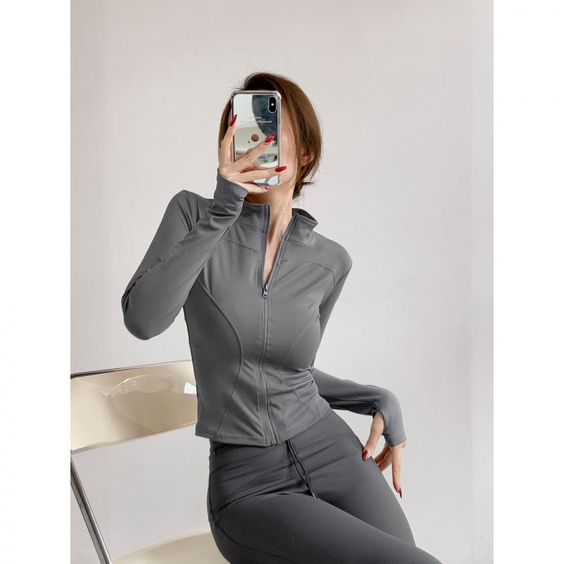 Pilates Fitness Jacket, Quick-dry Top, Stand-collar Yoga Suit, Women's Tight Slimming Waist-tightening Sports Top, Running Training