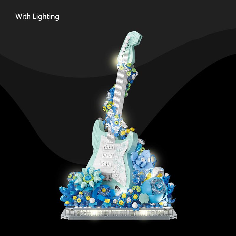 Non-Toxic Plastic Flowers Electric Guitar Ukulele Building Blocks Assembly Toys For Kids Adults Desktop Ornament Gifts Items