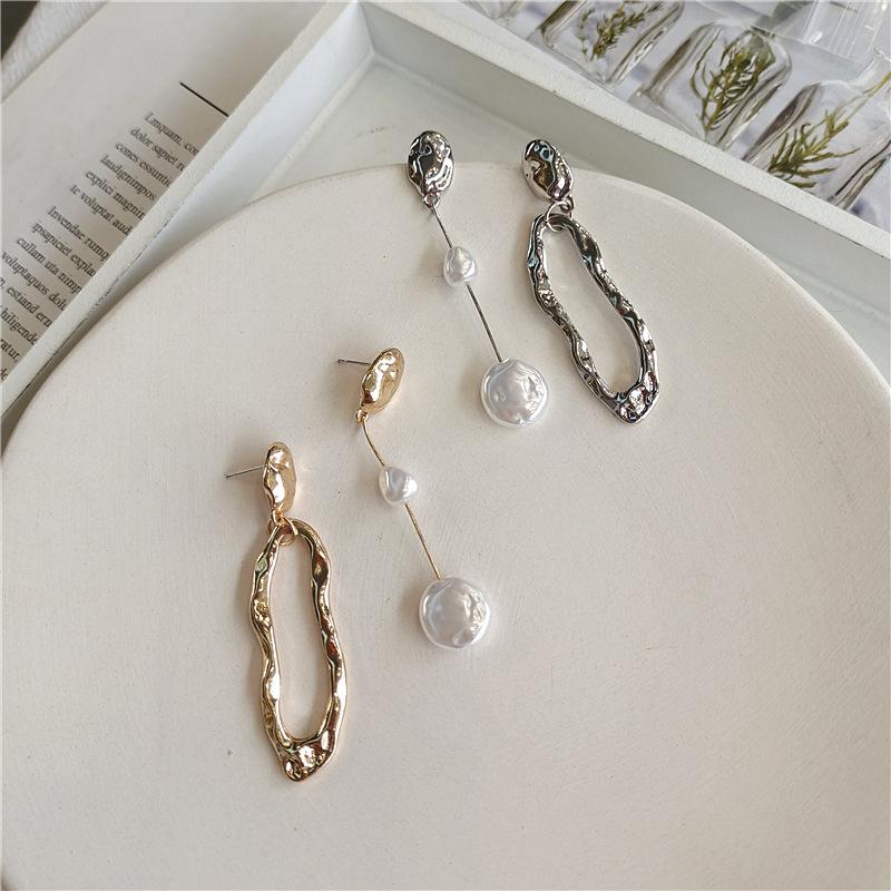 Geometric Pearl Earrings Asymmetrical Earrings Personality Irregular  Baroque Style Earrings