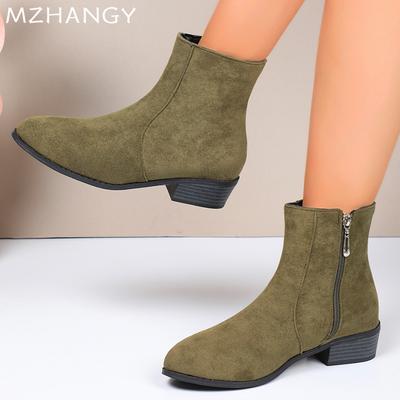Fashion Chunky Suede Women Ankle Boots Winter Eleglant Mid Heels Casual Shoes Woman 2024 Trend Pumps Walking Fashion Goth Botas Mujer