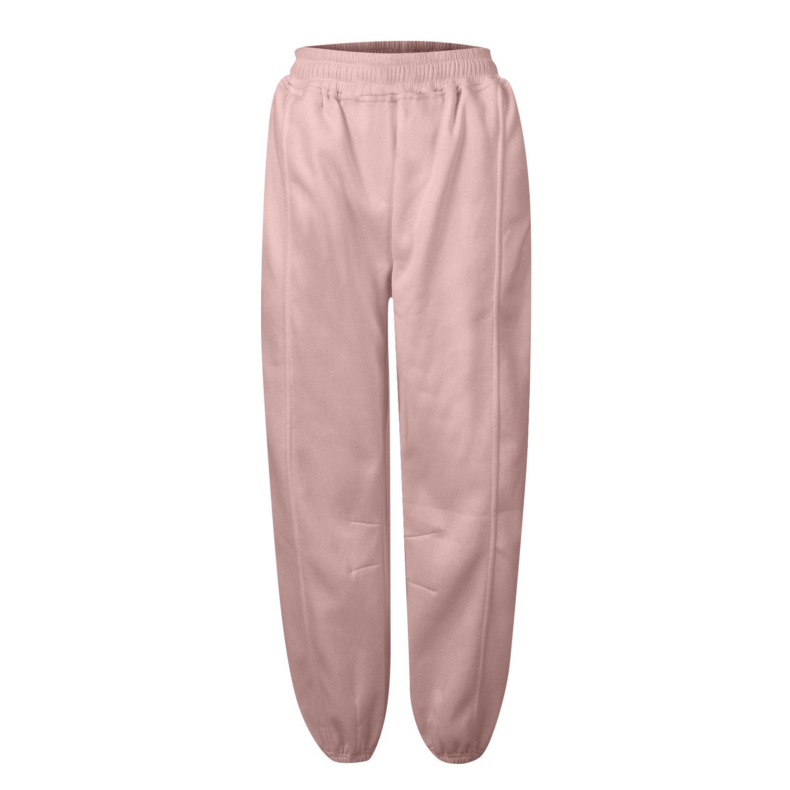 

Women s High Waist Solid Color Casual Trousers Workout Sports Joggers Pants With Pockets S рожевий
