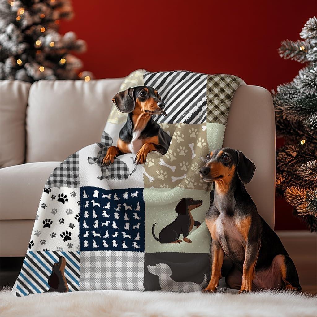 Dachshund Dog Blanket for Kids Cozy Flannel Throw Blanket for Couch Sofa Bed Cute Pet Themed Blanket for Home Decor & Daily Use
