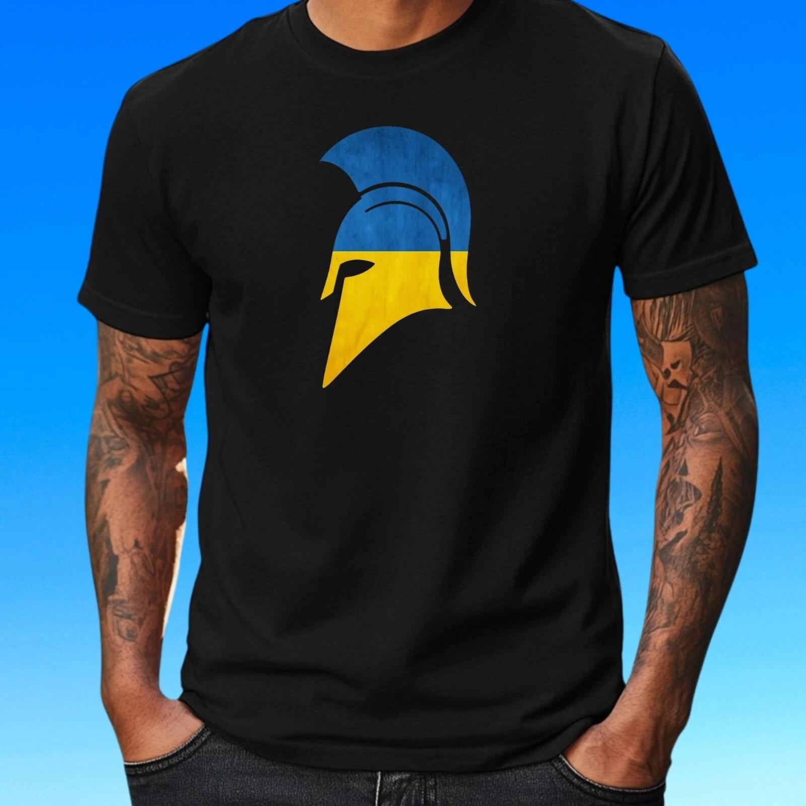T-Shirt Herren Spartanischer Helm mit UkrainischeMotiv Baumwolle Größe S bis 5XL XS