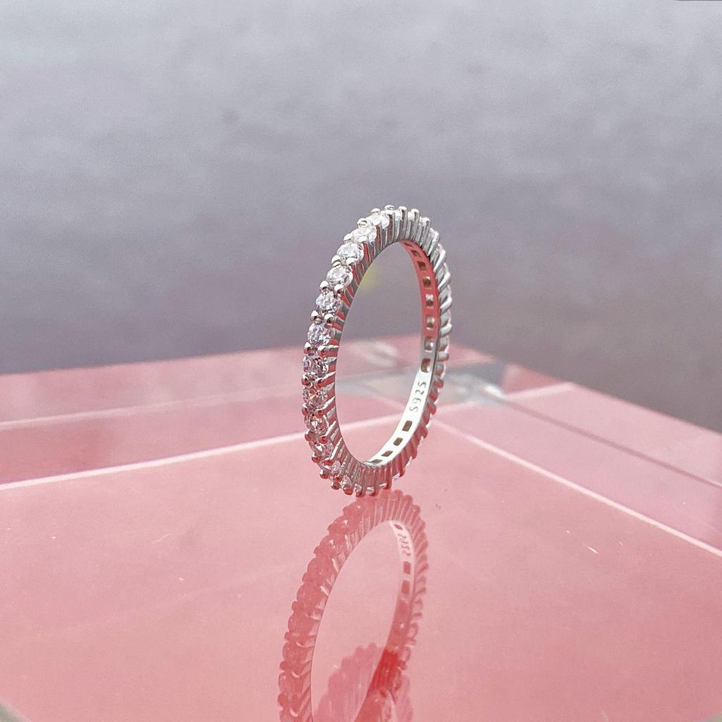 Xiancan S925 Silver Ring: Colorful Design, Cold Style, Versatile Simple Row Diamond Trendsetter