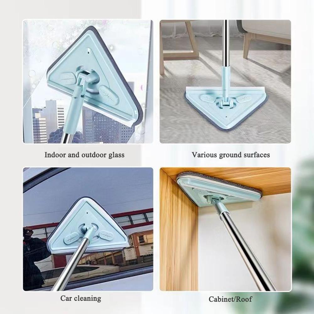 360° Rotatable Multifunctional Triangle Mop,Wall Cleaning Tool with Long Handle,Wet and Dry Triangular Window Squeegee Mops