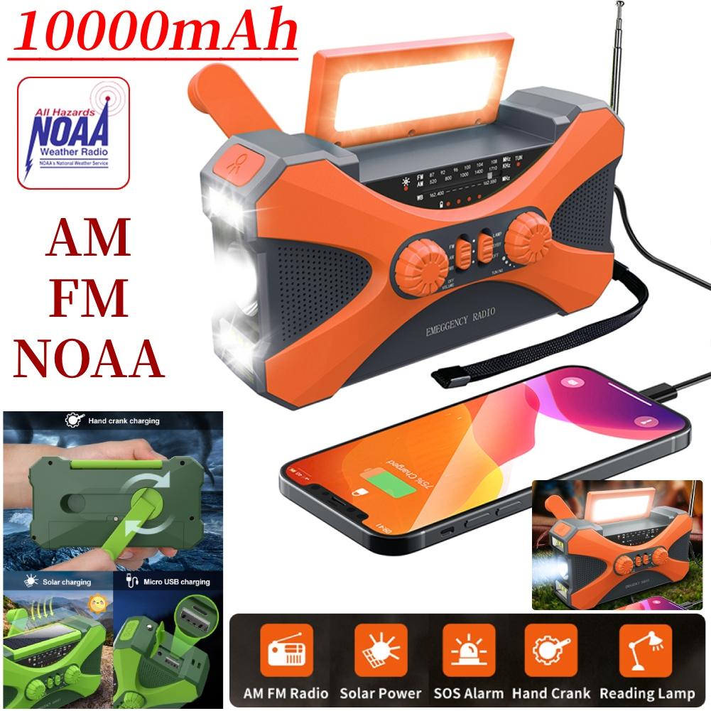 Solar Emergency Radio FM 10000mAh Hand Crank Portable AM/FM/NOAA SOS Radio with Flashlight&Reading Lamp Cell Phone Charger Radio
