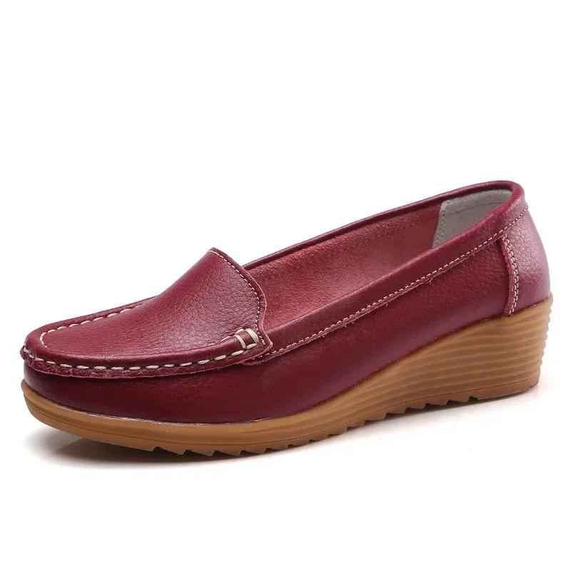 Skórzane Platformy Codzienne Loafersy Matka Kobiety Wysoka Jakość Płaskie Mokasyny Panie Antypoślizgowe Buty do Jazdy Bean Pielęgniarka Buty do Chodzenia