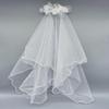 White Pearl Double Layer Veil Hair Comb - Bridal Party Flower Headdress