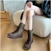 Fashion 2024 Winter Boots Women's Thick-soled Shoes Short Boots Rain War Military Short Leather Black New Rock Punk Goth Women's Shoes