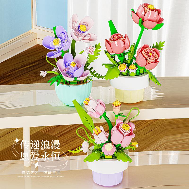 Flowers Mini Building Educational Diy Toy for Kids Party Gifts Mirco Building Blocks Set Toy for Children 6 Year Old Micro Brick