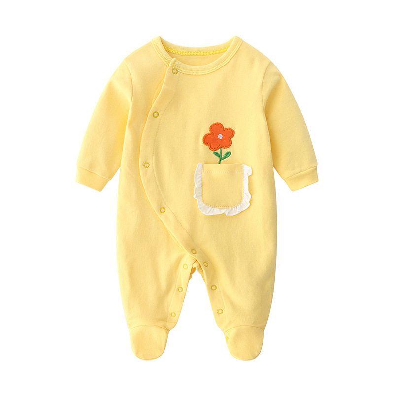Baby Jumpsuit Spring and Autumn Pure Cotton Long-Sleeved Newborn Baby Jumpsuit with Foot Cover Children's Pajamas Romper with Foot Cover