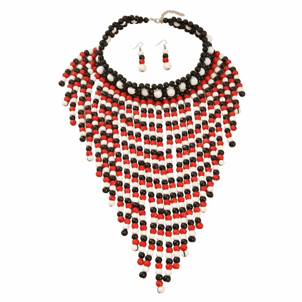 Handmade Jewelry Set Wood Tassel Necklace Luxury Ear Studs Party