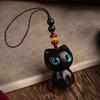 Purple Ebony Cute Wealth Attracting Cat Car Keychain Pendant Antique Style Pendant Mobile Phone Handmade High-end Hanging Accessory