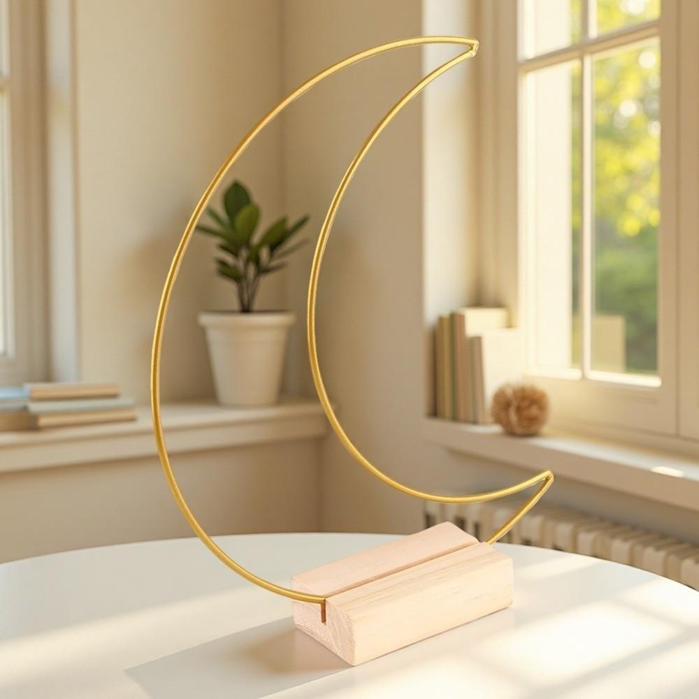 Moon Shape Floral Garland Wooden Base Metal Hoop Centerpiece  Valentines Day