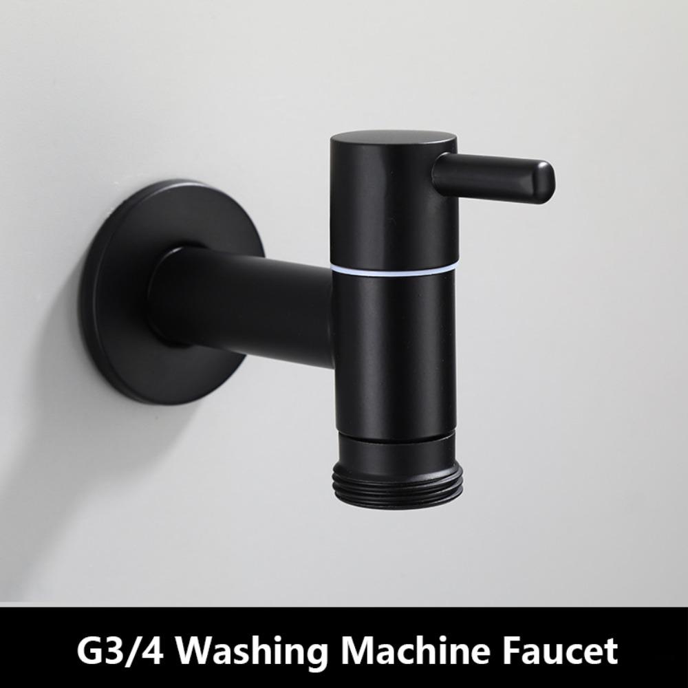 304 Stainless Steel Washing Machine Faucet Anti Splash Matte Black Mop Washing Tap Wall Mounted 1in 2out Bathroom Sink Bibcock