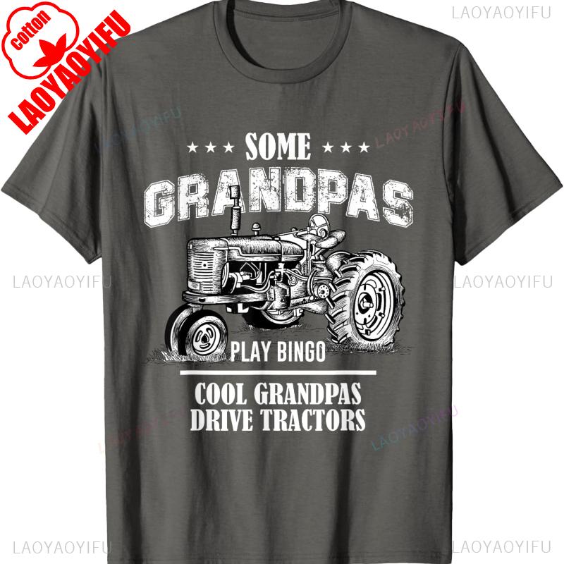 Some Grandpas Popular Play Bingo Cool Drive Vintage Tractors Gift Printed Tshirt Tops Commuter Allmatch Regular Short Sleeve