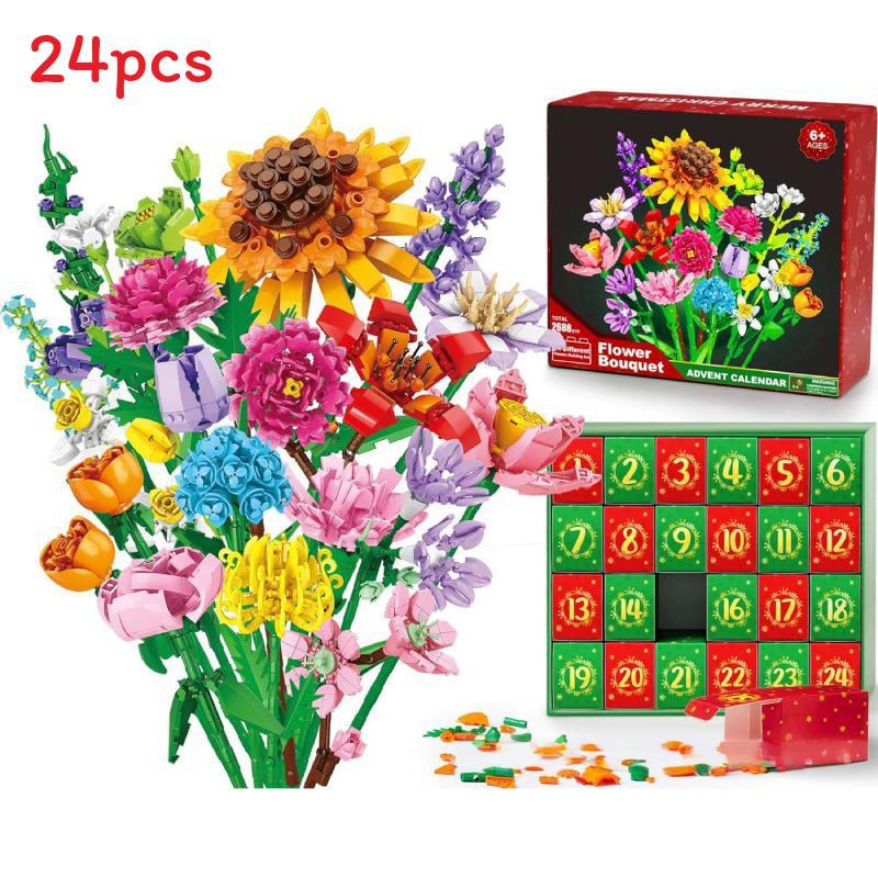 Flower Bouquet Christmas Countdown Advent Calendar Blind Box Toy With Diy Assembly For Gift And Festive Decor Sunflower