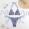 2025 New Multi-Color Print Backless Lace-Up Sexy Split Bikini Swimsuit for Women